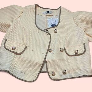 Cream Textured Jacket with Button Accents